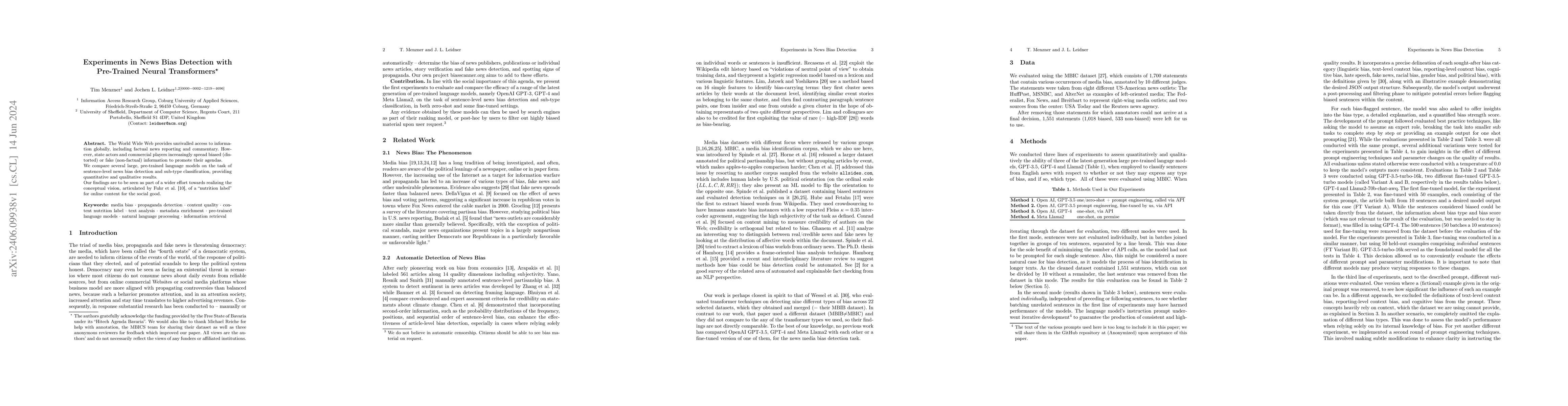 Thumbnail for Experiments in News Bias Detection with Pre-Trained Neural Transformers