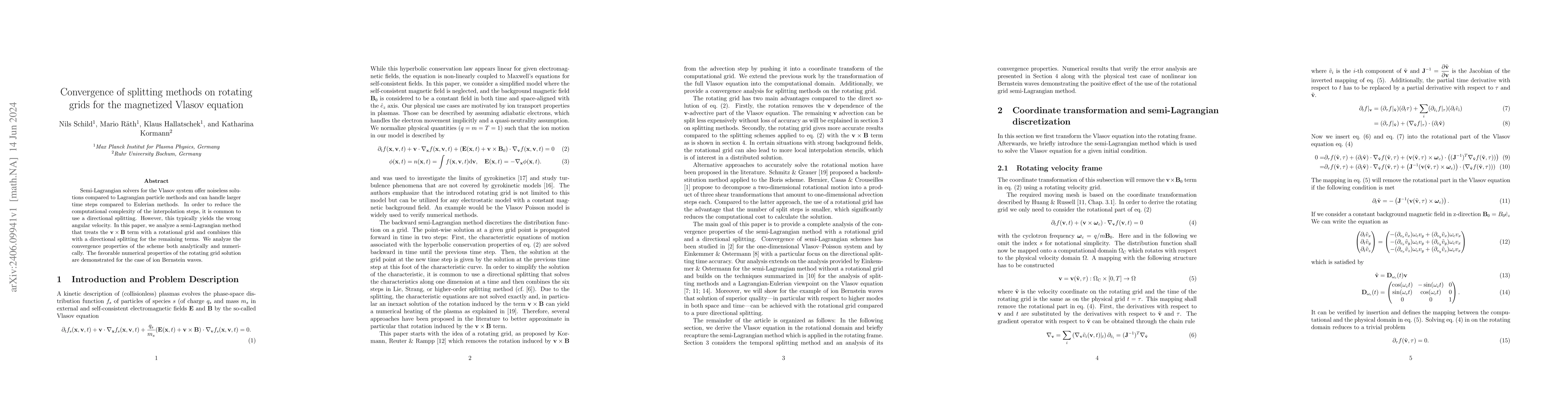 Thumbnail for Convergence of splitting methods on rotating grids for the magnetized
  Vlasov equation
