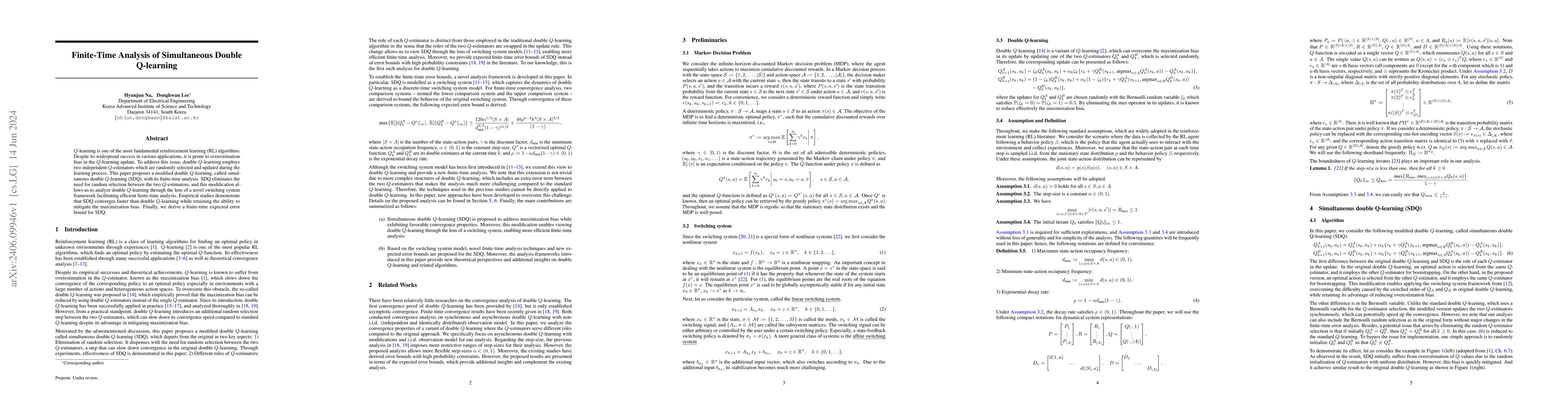 Thumbnail for Finite-Time Analysis of Simultaneous Double Q-learning