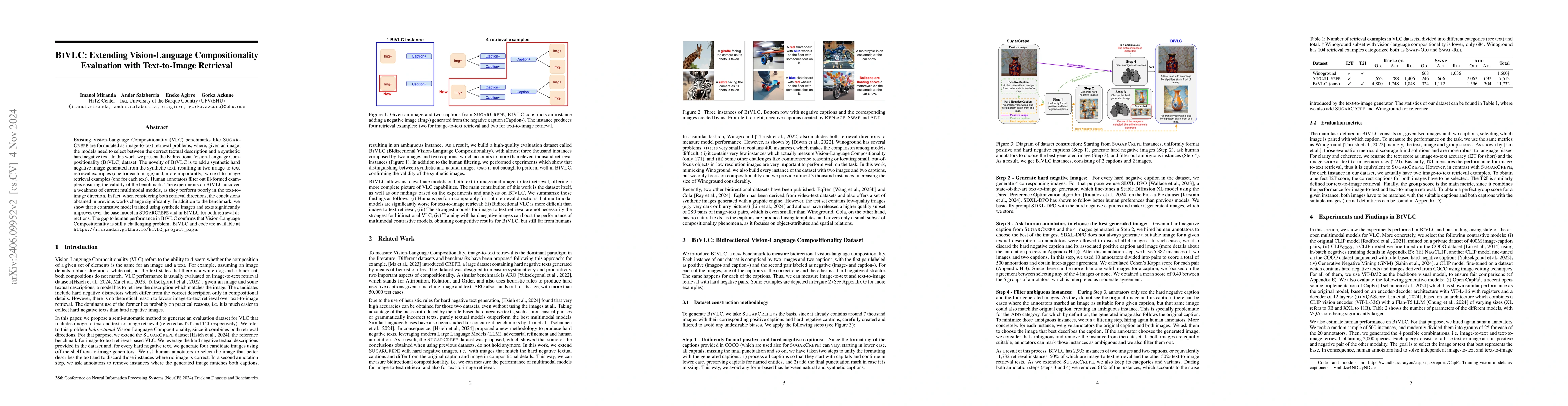Thumbnail for BiVLC: Extending Vision-Language Compositionality Evaluation with
  Text-to-Image Retrieval