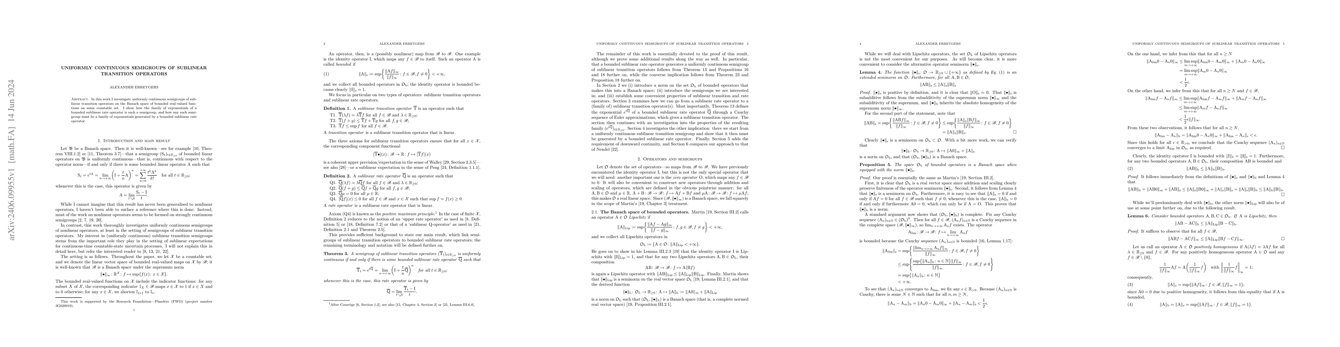 Thumbnail for Uniformly continuous semigroups of sublinear transition operators