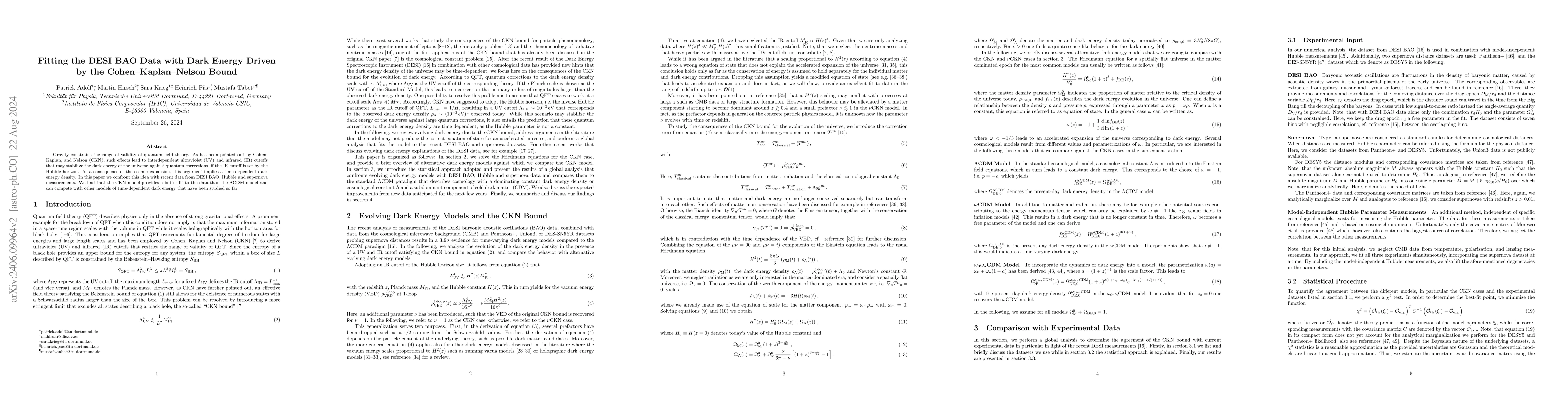 Thumbnail for Fitting the DESI BAO Data with Dark Energy Driven by the
  Cohen--Kaplan--Nelson Bound