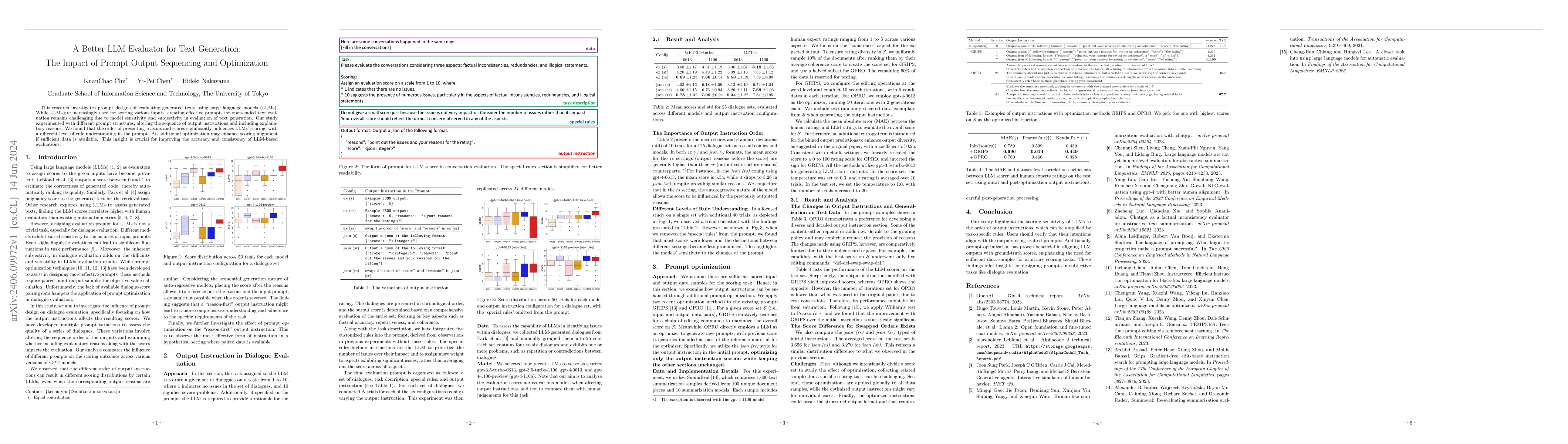 Thumbnail for A Better LLM Evaluator for Text Generation: The Impact of Prompt Output
  Sequencing and Optimization