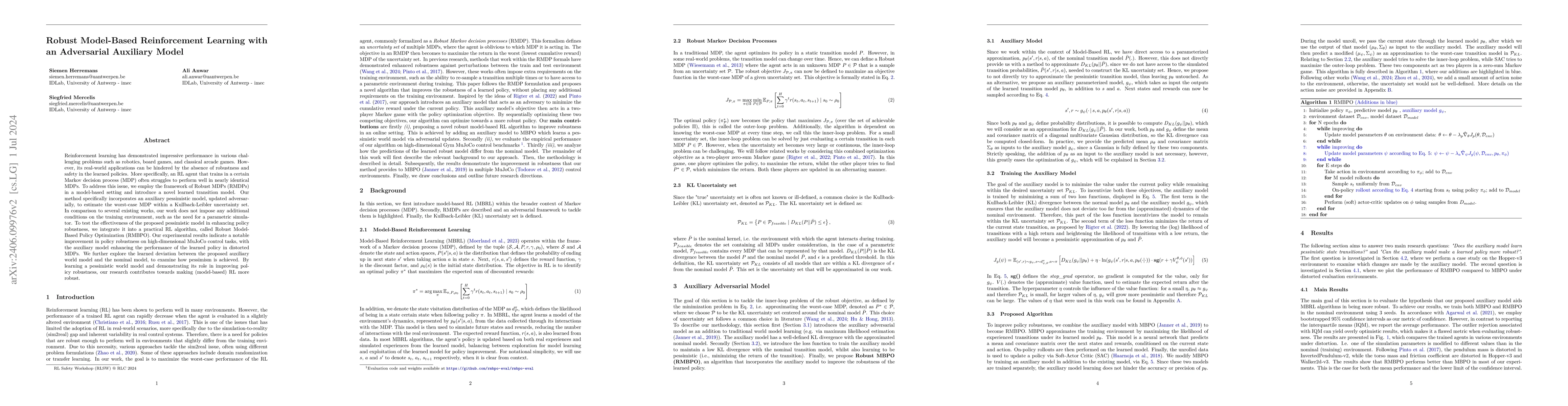 Thumbnail for Robust Model-Based Reinforcement Learning with an Adversarial Auxiliary
  Model