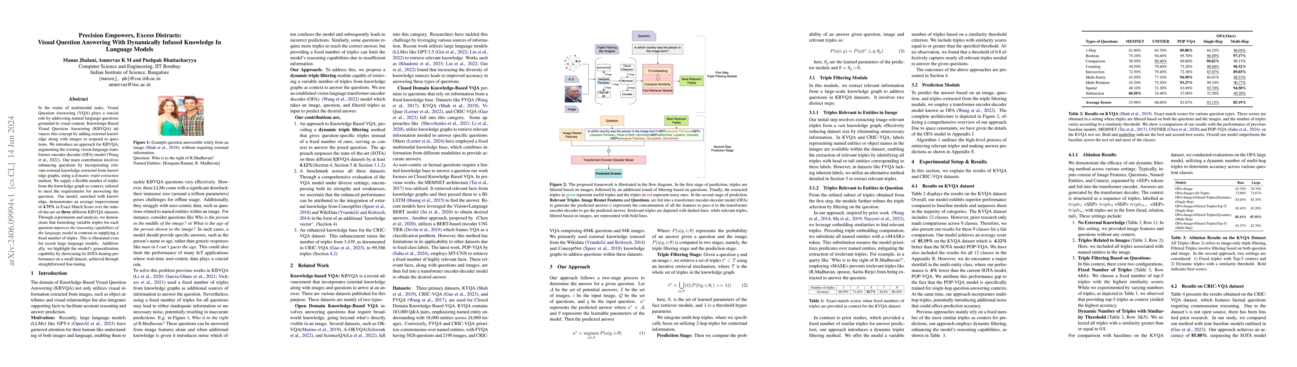Thumbnail for Precision Empowers, Excess Distracts: Visual Question Answering With
  Dynamically Infused Knowledge In Language Models