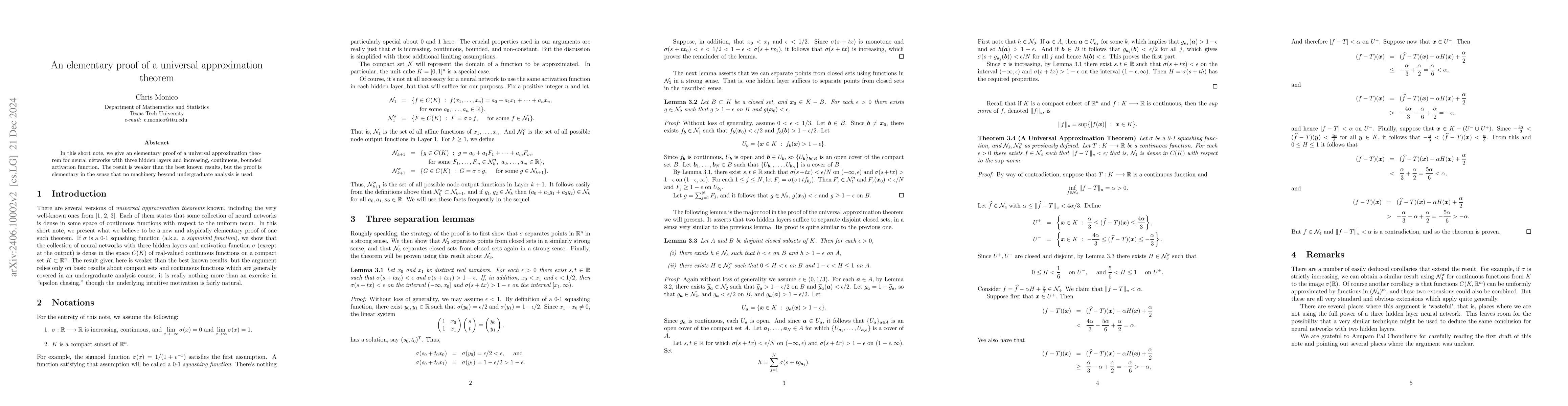 Thumbnail for An elementary proof of a universal approximation theorem