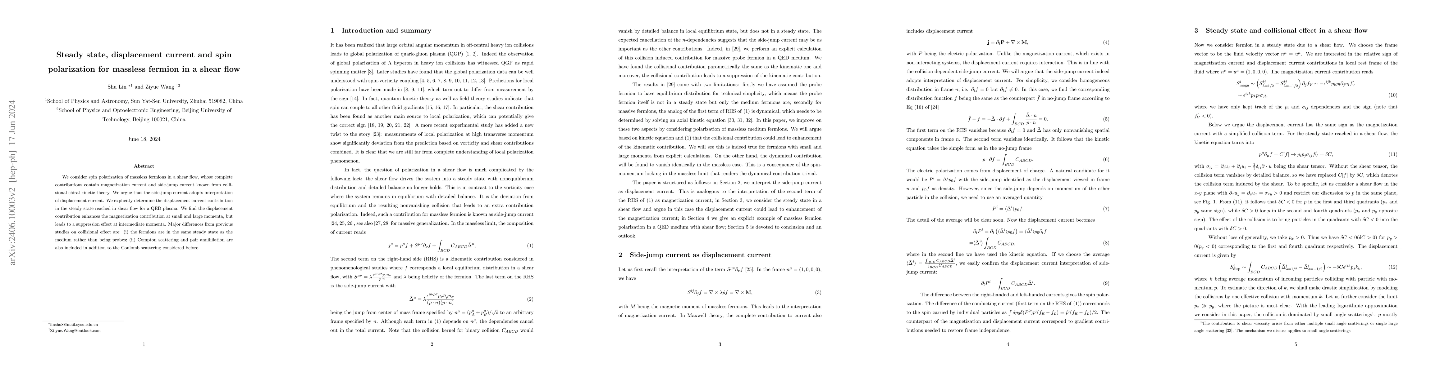 Thumbnail for Steady state, displacement current and spin polarization for massless
  fermion in a shear flow