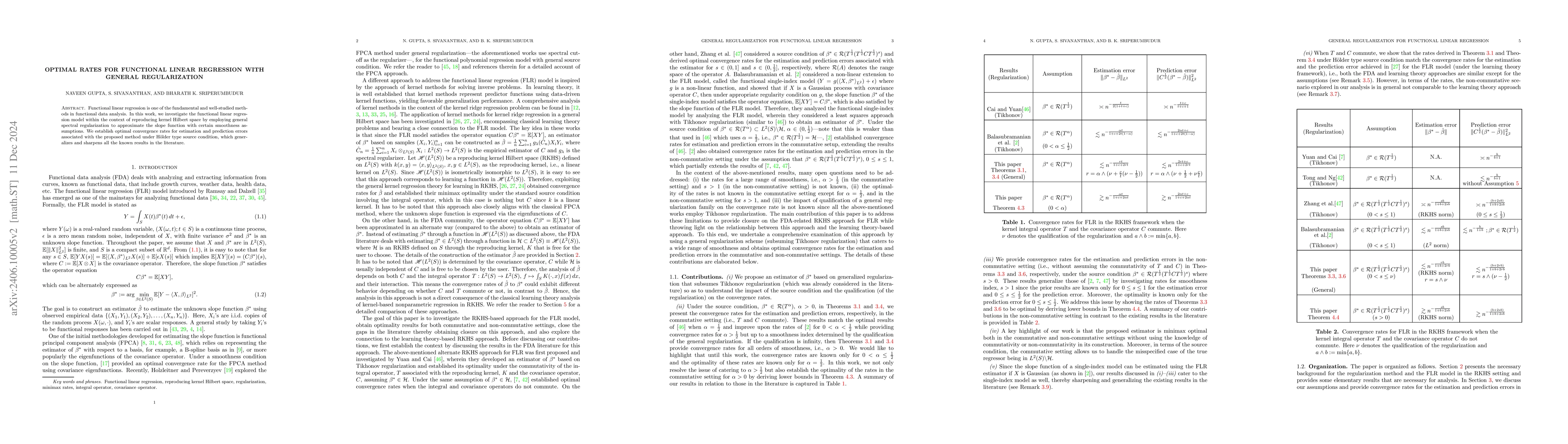 Thumbnail for Optimal Rates for Functional Linear Regression with General
  Regularization
