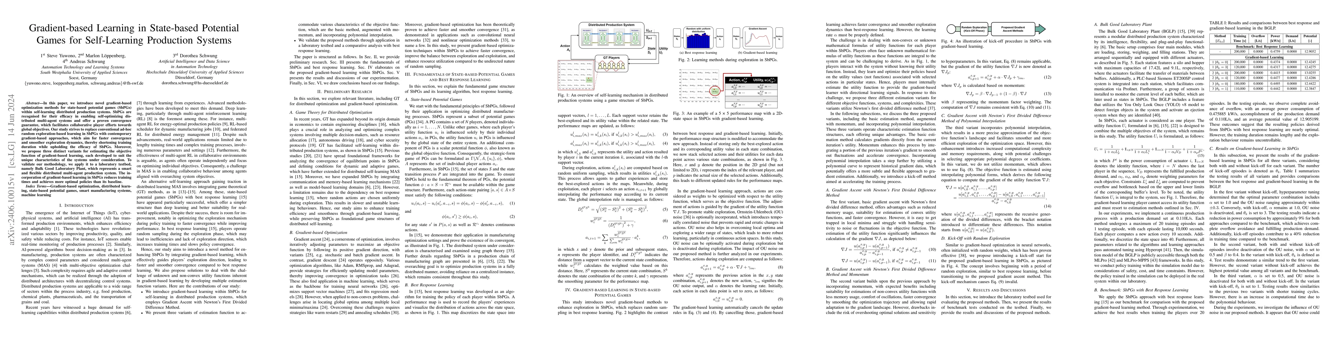 Thumbnail for Gradient-based Learning in State-based Potential Games for Self-Learning
  Production Systems