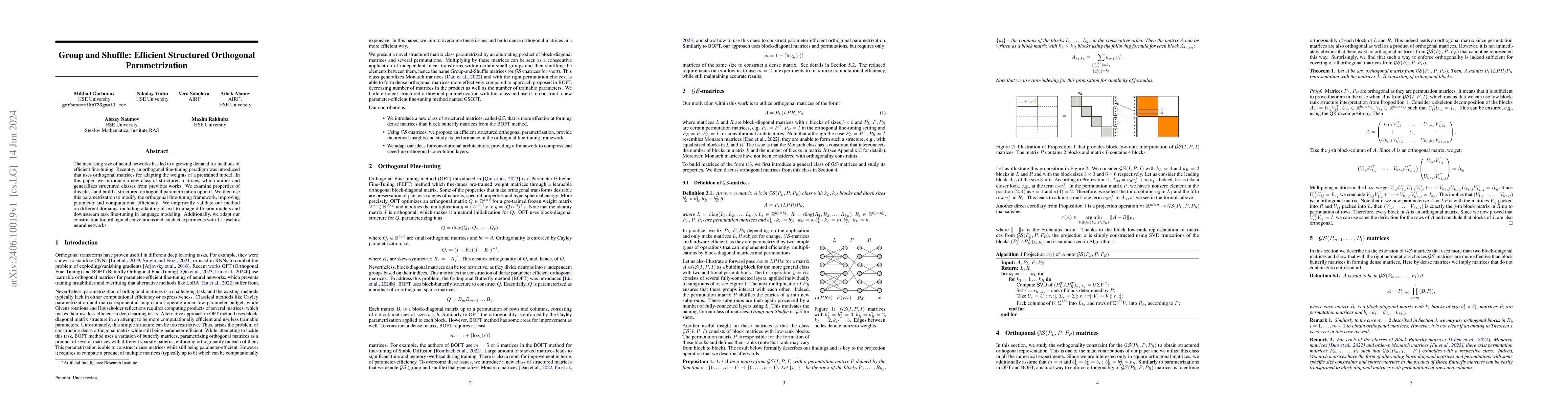 Thumbnail for Group and Shuffle: Efficient Structured Orthogonal Parametrization