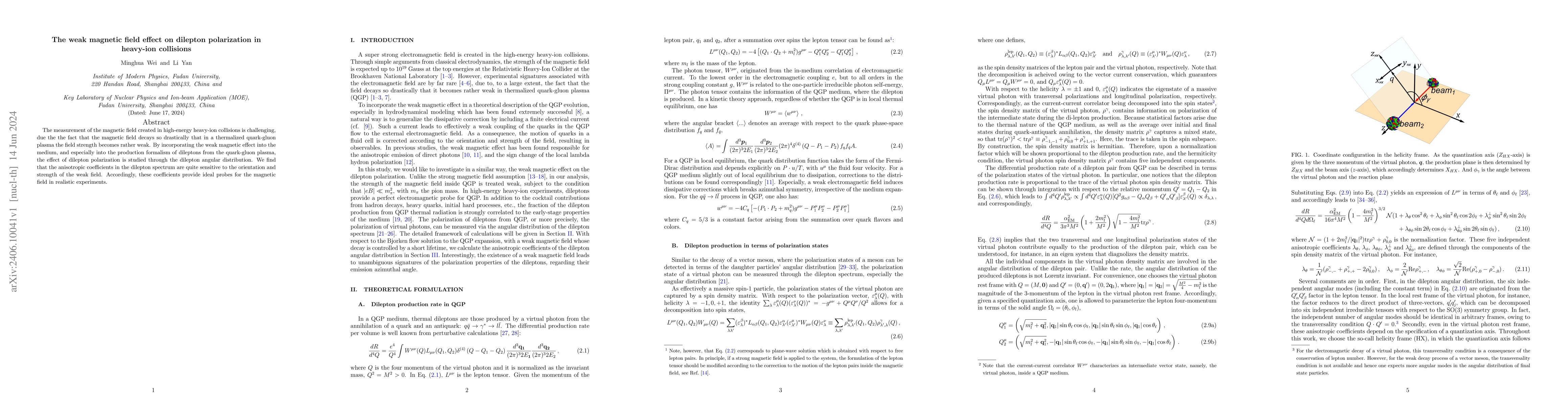 Thumbnail for The weak magnetic field effect on dilepton polarization in heavy-ion
  collisions