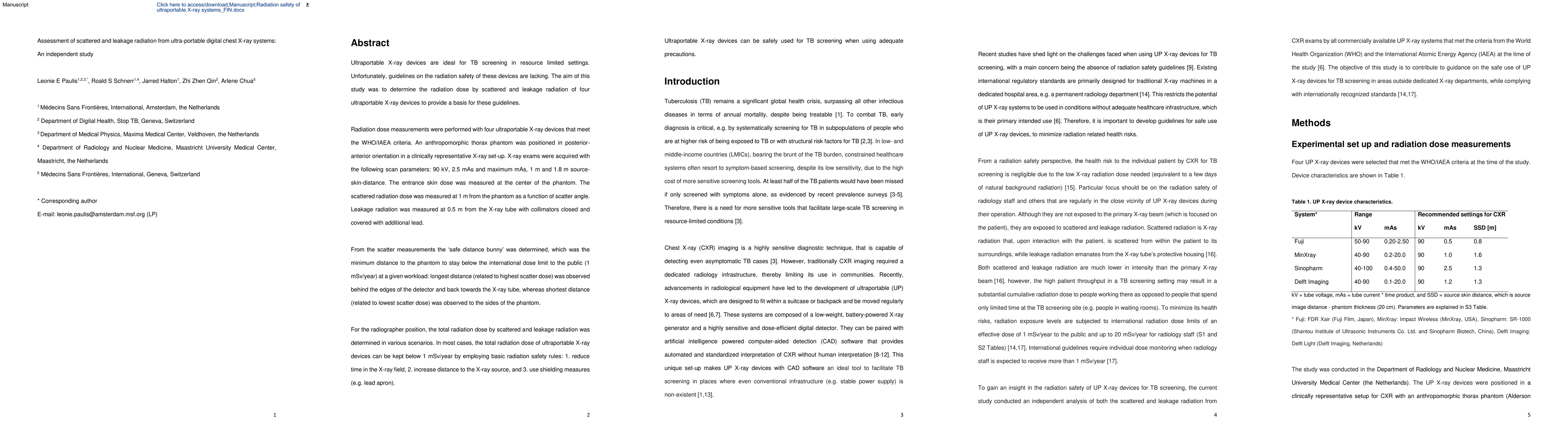 Thumbnail for Assessment of scattered and leakage radiation from ultra-portable
  digital chest X-ray systems: An independent study