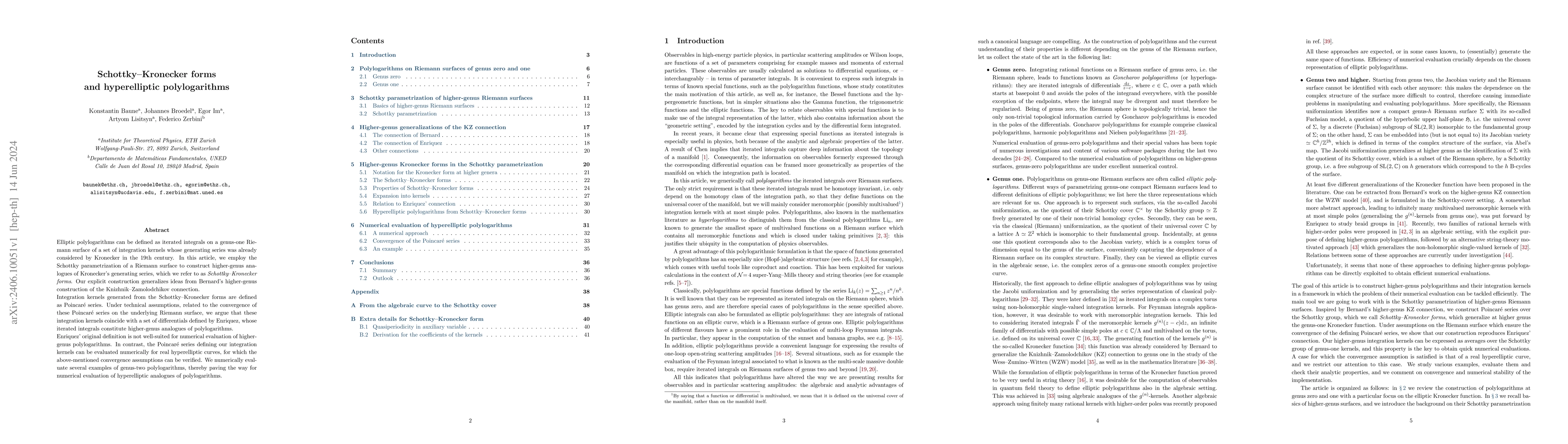 Thumbnail for Schottky-Kronecker forms and hyperelliptic polylogarithms