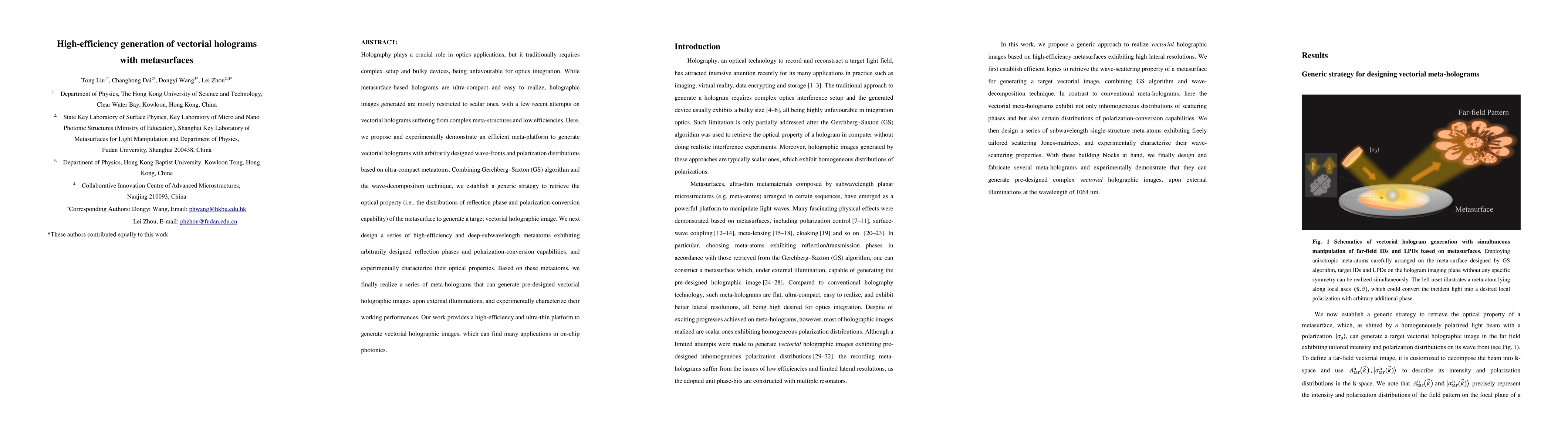 Thumbnail for High-efficiency generation of vectorial holograms with metasurfaces
