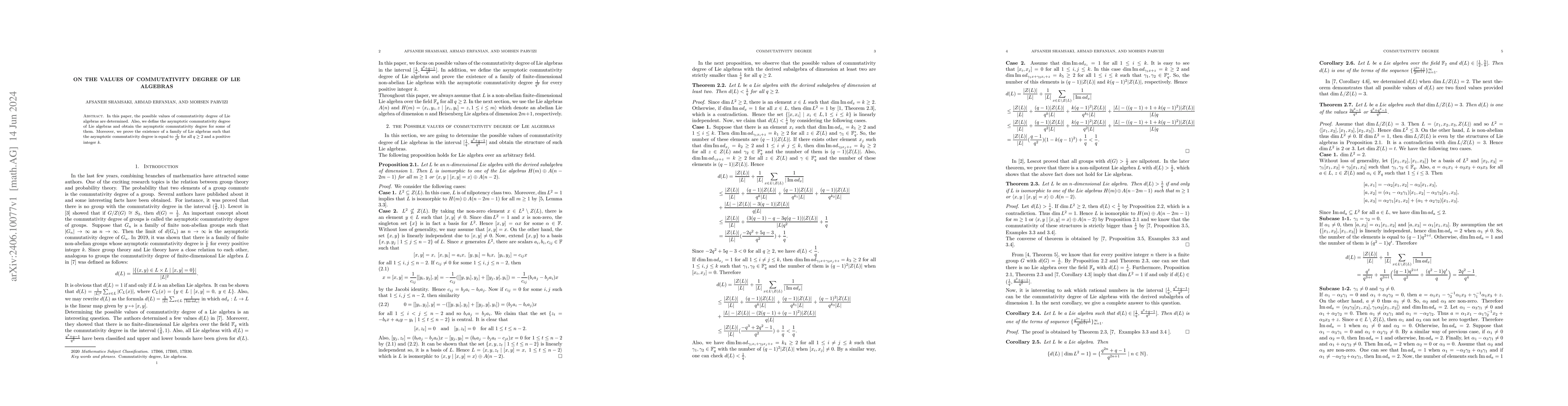 Thumbnail for On the values of commutativity degree of Lie algebras