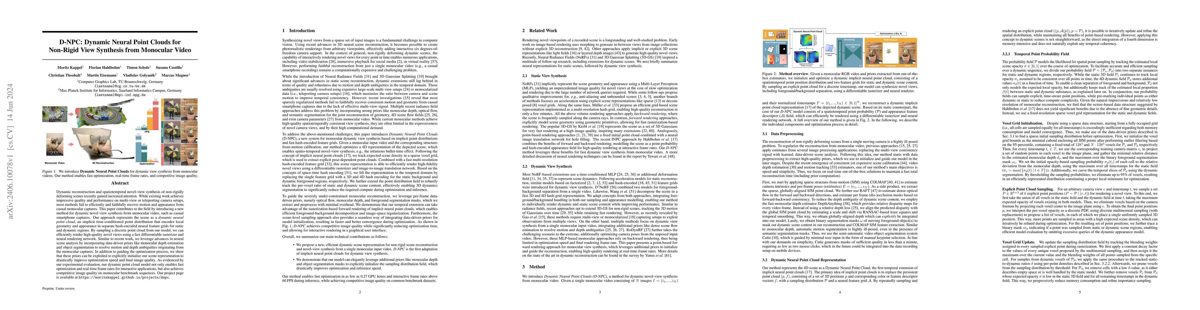 Thumbnail for D-NPC: Dynamic Neural Point Clouds for Non-Rigid View Synthesis from
  Monocular Video