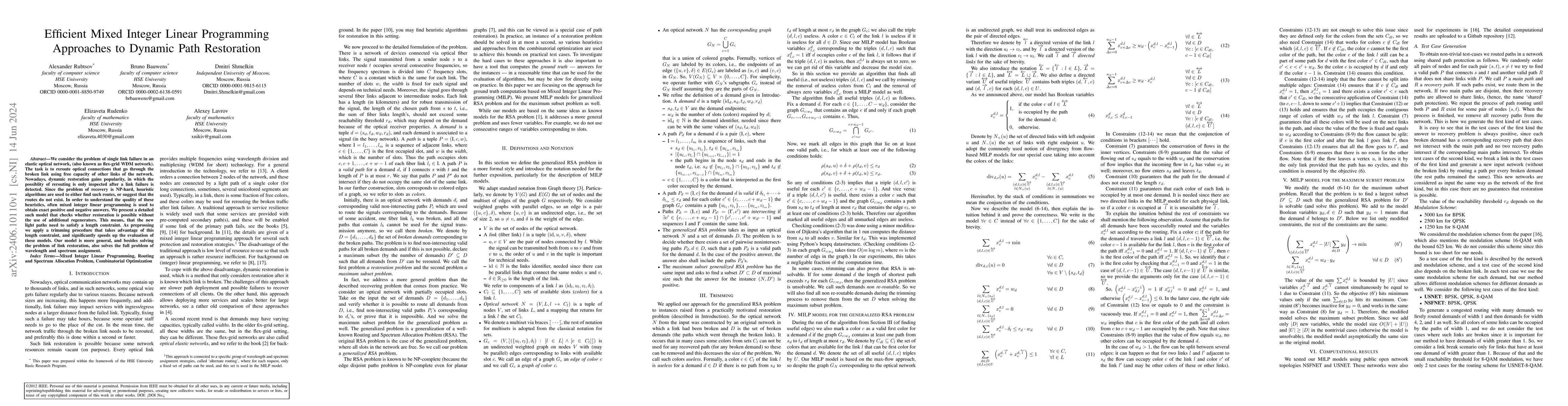 Thumbnail for Efficient Mixed Integer Linear Programming Approaches to Dynamic Path
  Restoration