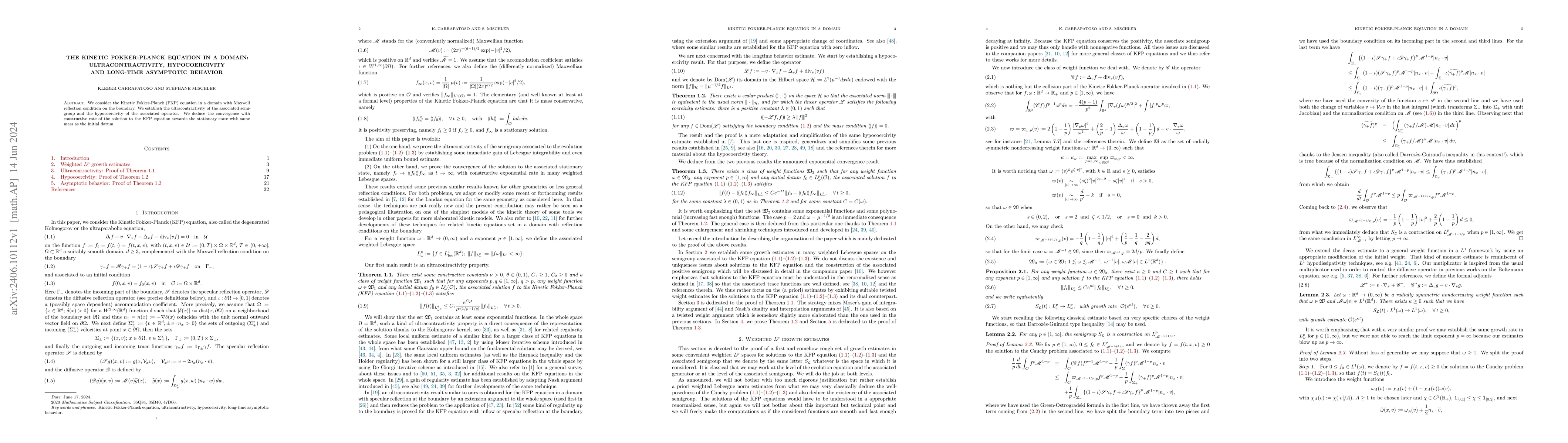 Thumbnail for The Kinetic Fokker-Planck equation in a domain: Ultracontractivity,
  hypocoercivity and long-time asymptotic behavior