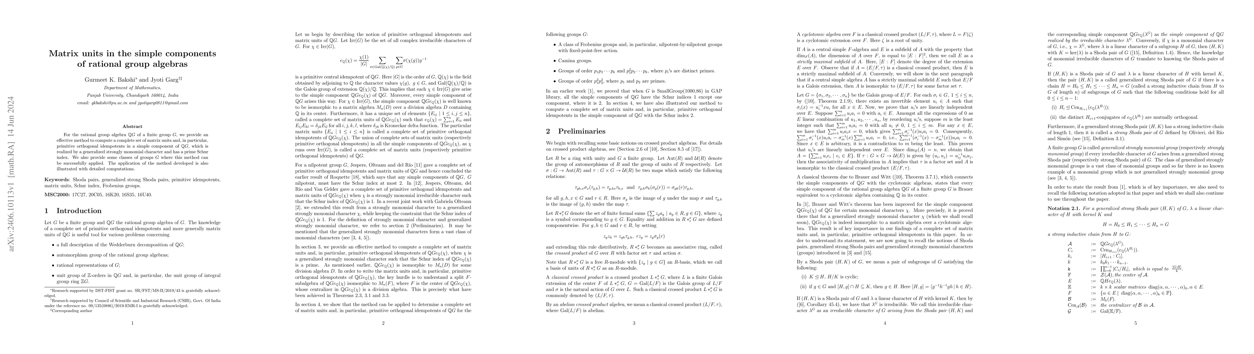 Thumbnail for Matrix units in the simple components of rational group algebras