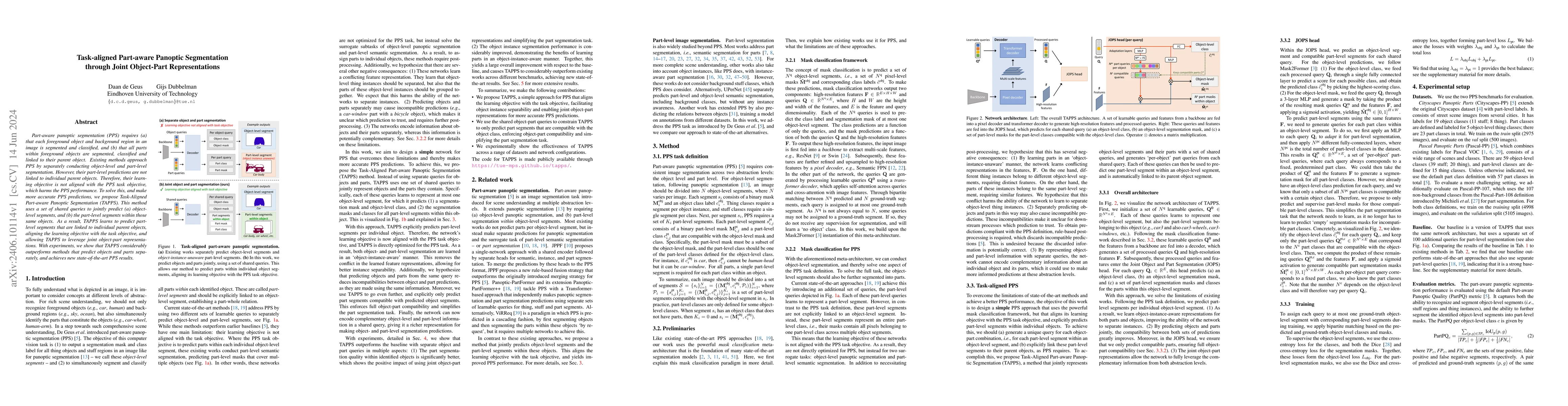 Thumbnail for Task-aligned Part-aware Panoptic Segmentation through Joint Object-Part
  Representations