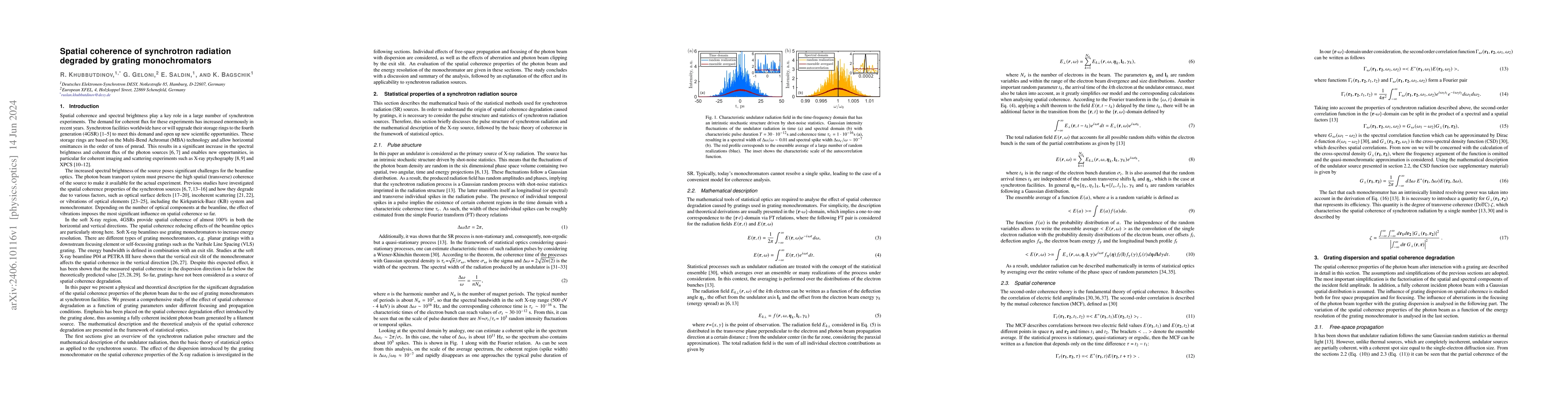 Thumbnail for Spatial coherence of synchrotron radiation degraded by grating
  monochromators