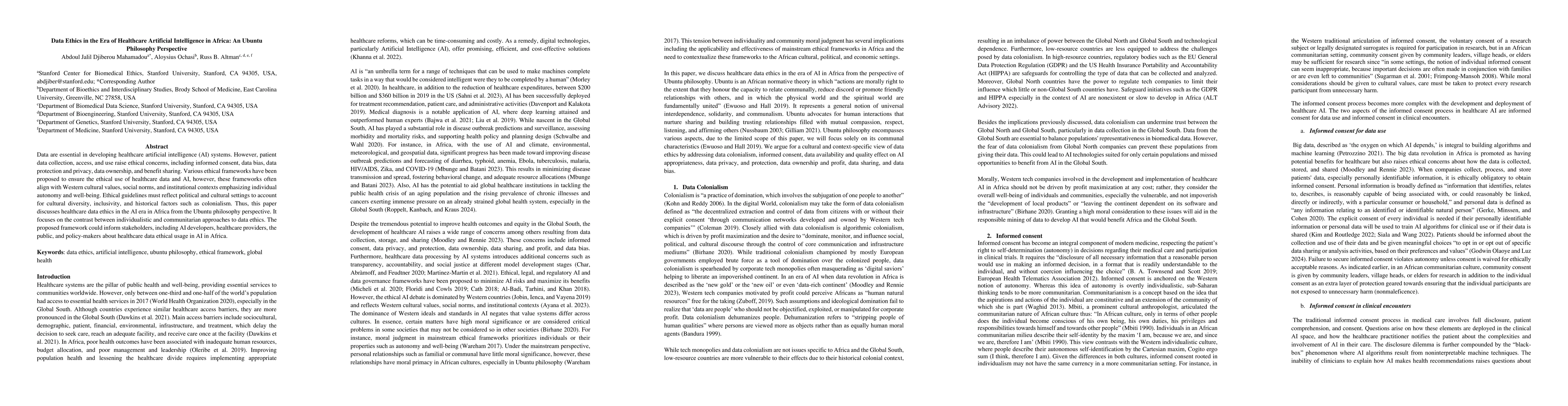 Thumbnail for Data Ethics in the Era of Healthcare Artificial Intelligence in Africa:
  An Ubuntu Philosophy Perspective