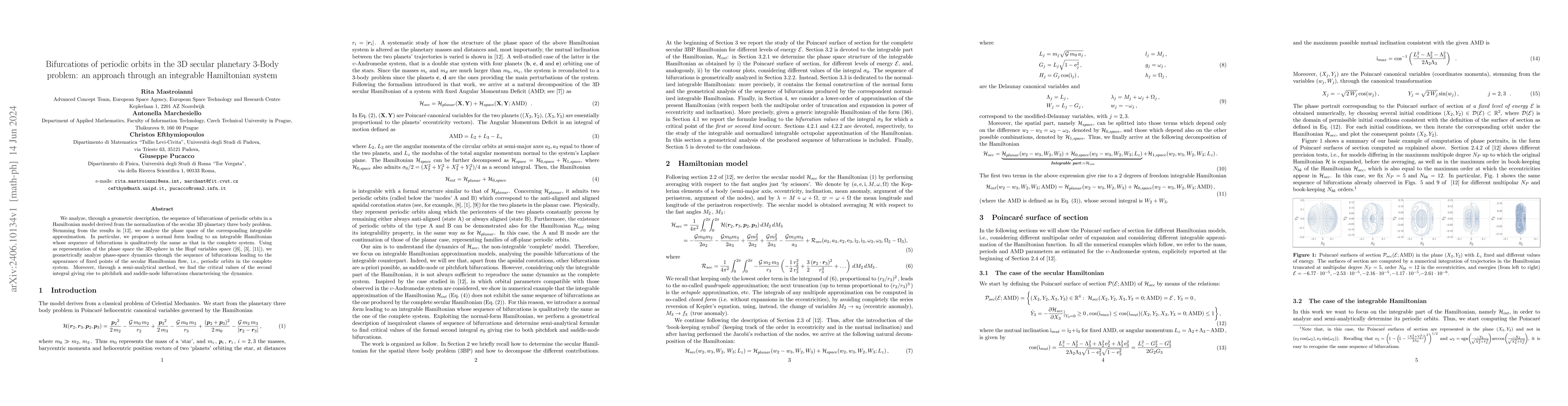 Thumbnail for Bifurcations of periodic orbits in the 3D secular planetary 3-Body
  problem: an approach through an integrable Hamiltonian system