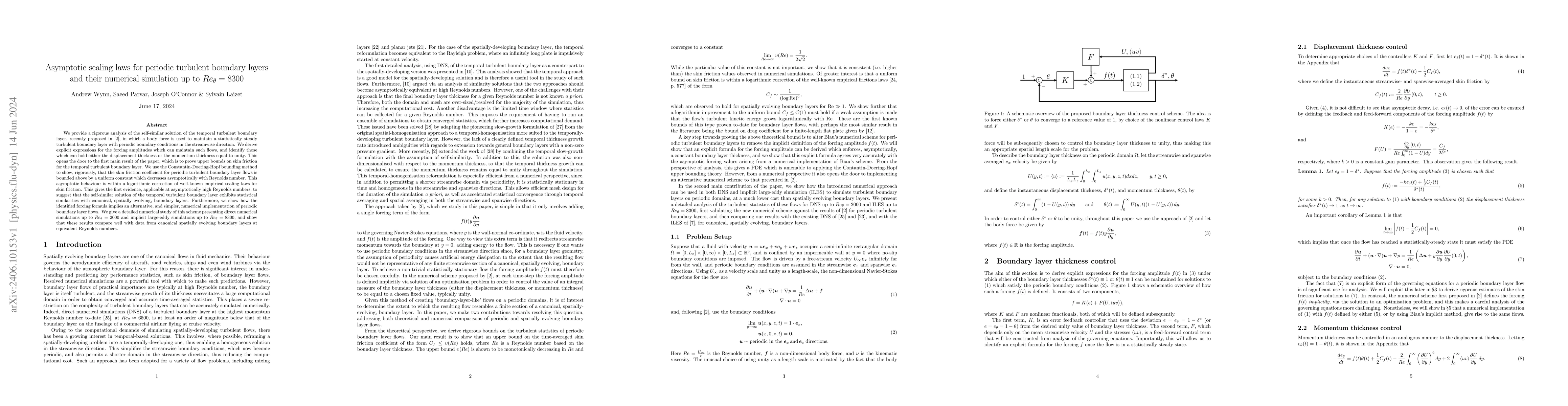 Thumbnail for Asymptotic scaling laws for periodic turbulent boundary layers and their
  numerical simulation up to Re_theta = 8300
