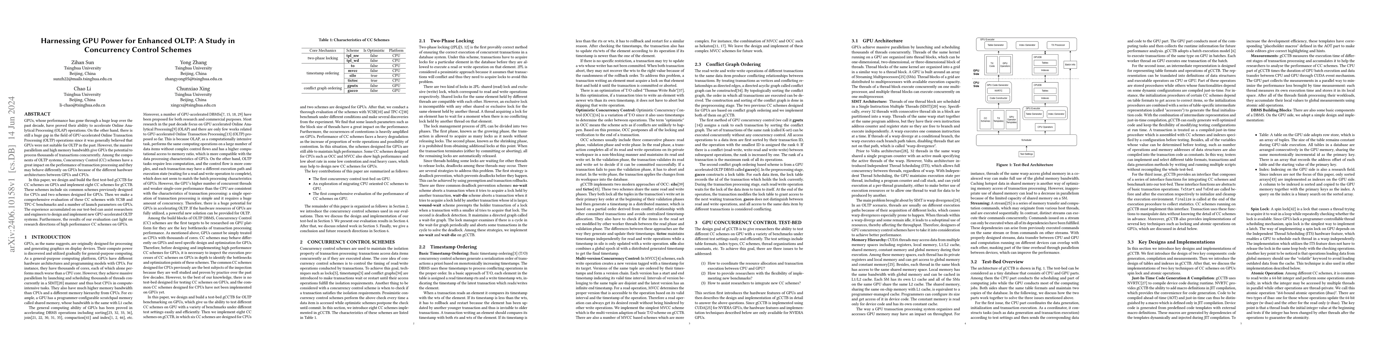 Thumbnail for Harnessing GPU Power for Enhanced OLTP: A Study in Concurrency Control
  Schemes