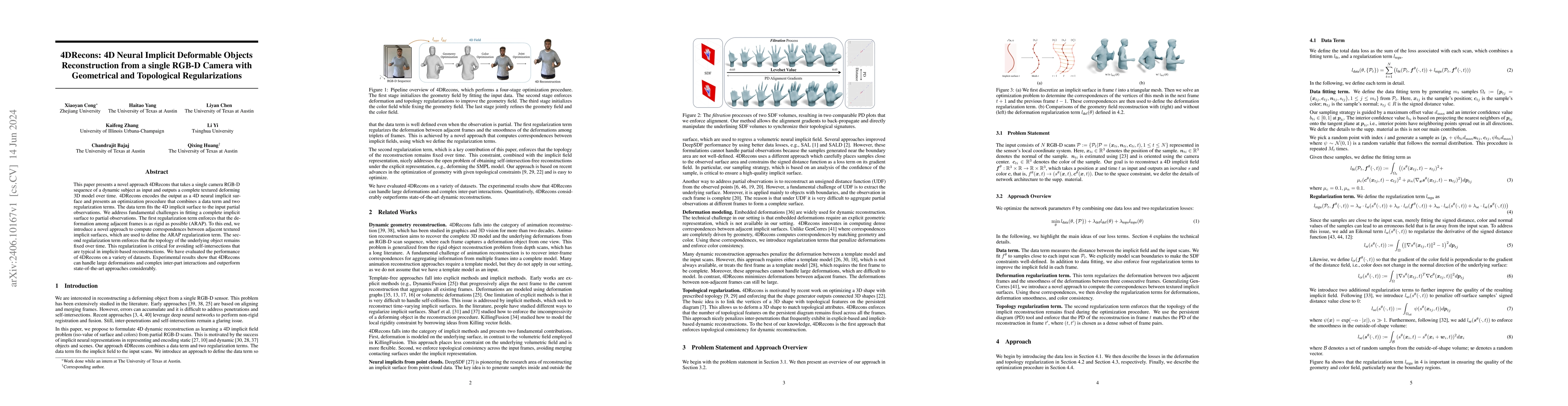 Thumbnail for 4DRecons: 4D Neural Implicit Deformable Objects Reconstruction from a
  single RGB-D Camera with Geometrical and Topological Regularizations