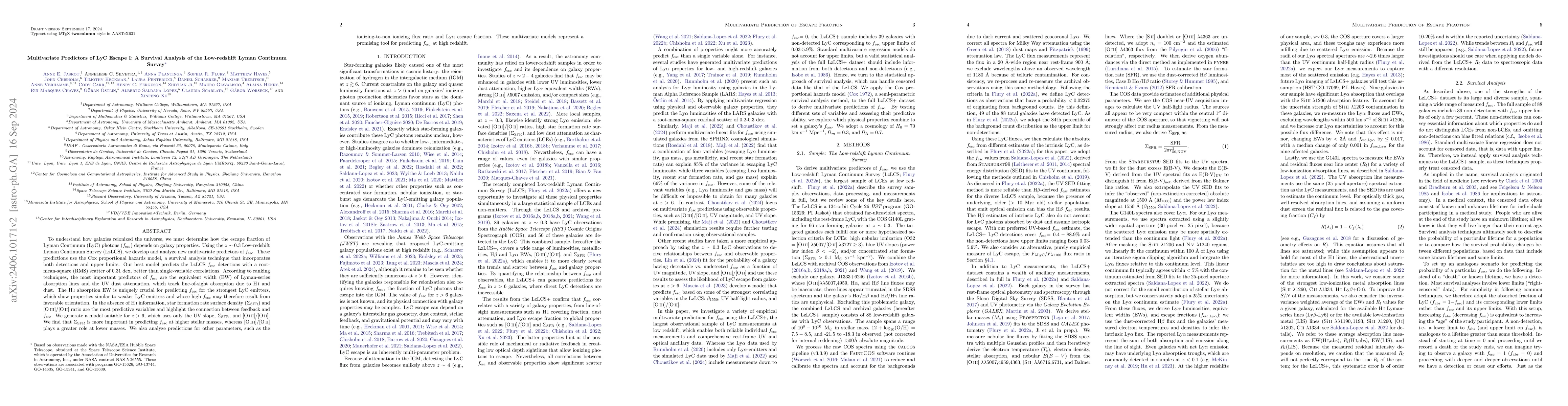 Thumbnail for Multivariate Predictors of LyC Escape I: A Survival Analysis of the
  Low-redshift Lyman Continuum Survey