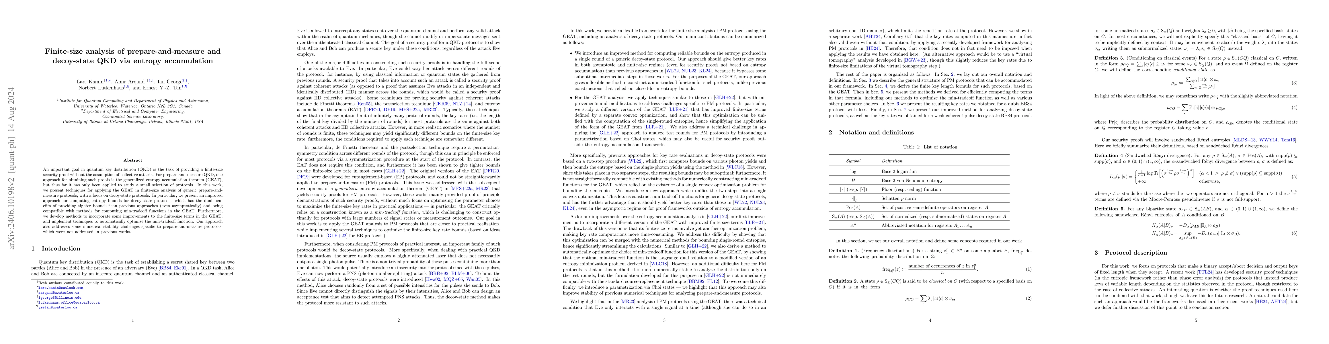 Thumbnail for Finite-size analysis of prepare-and-measure and decoy-state QKD via
  entropy accumulation