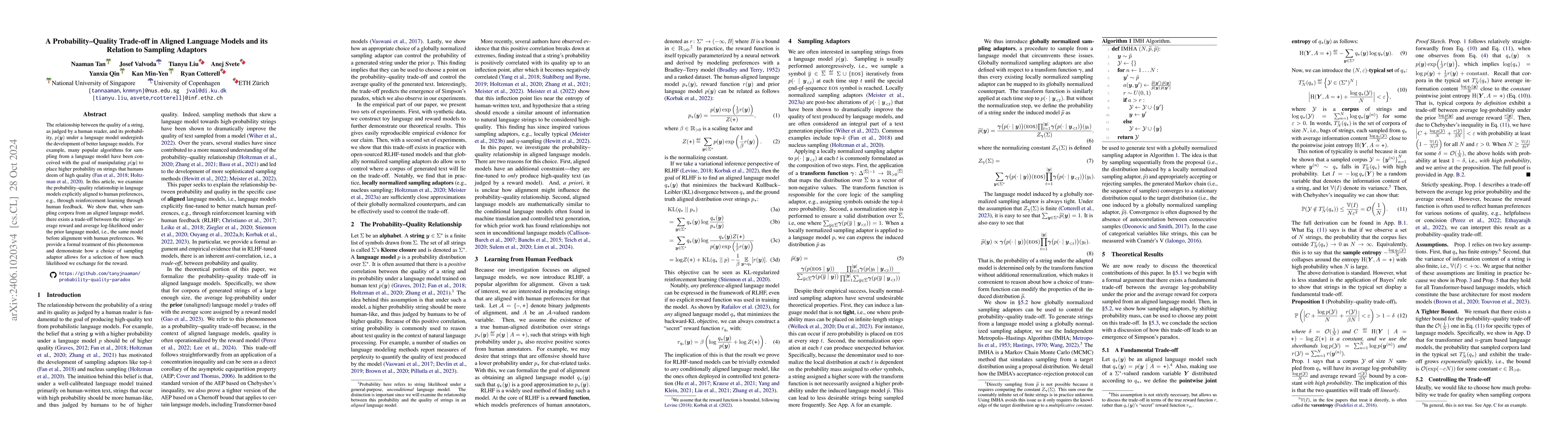 Thumbnail for A Fundamental Trade-off in Aligned Language Models and its Relation to
  Sampling Adaptors