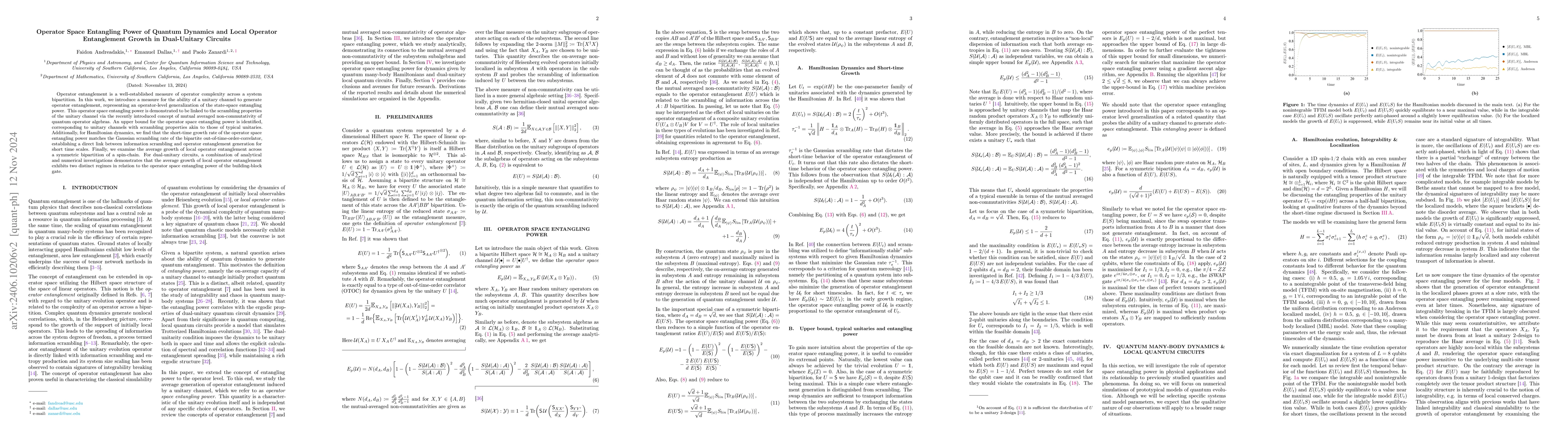 Thumbnail for Operator Space Entangling Power of Quantum Dynamics and Local Operator
  Entanglement Growth in Dual-Unitary Circuits
