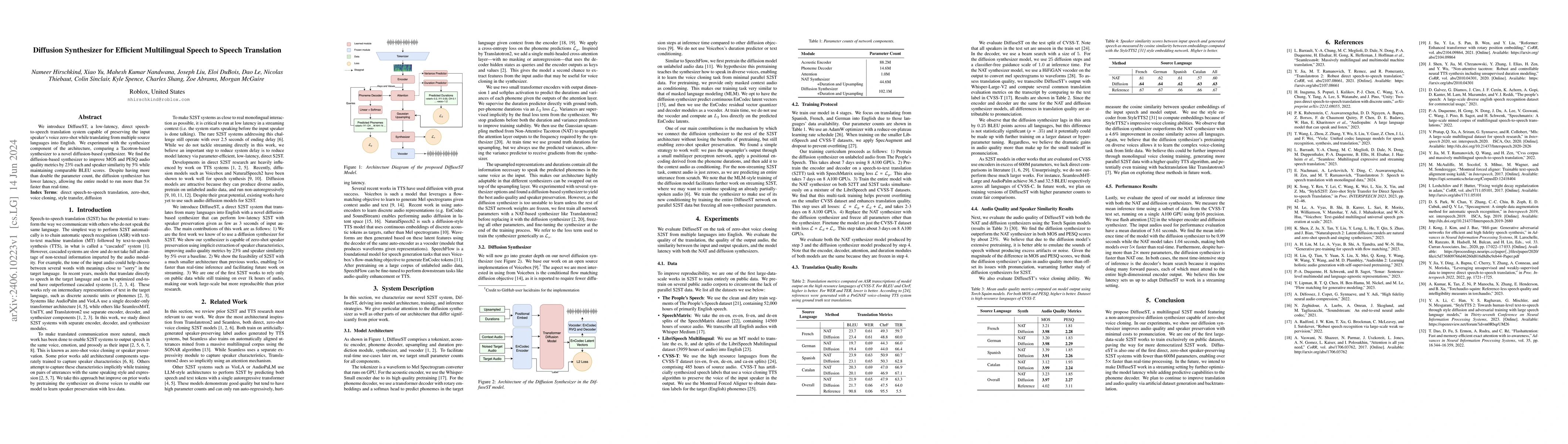 Thumbnail for Diffusion Synthesizer for Efficient Multilingual Speech to Speech
  Translation
