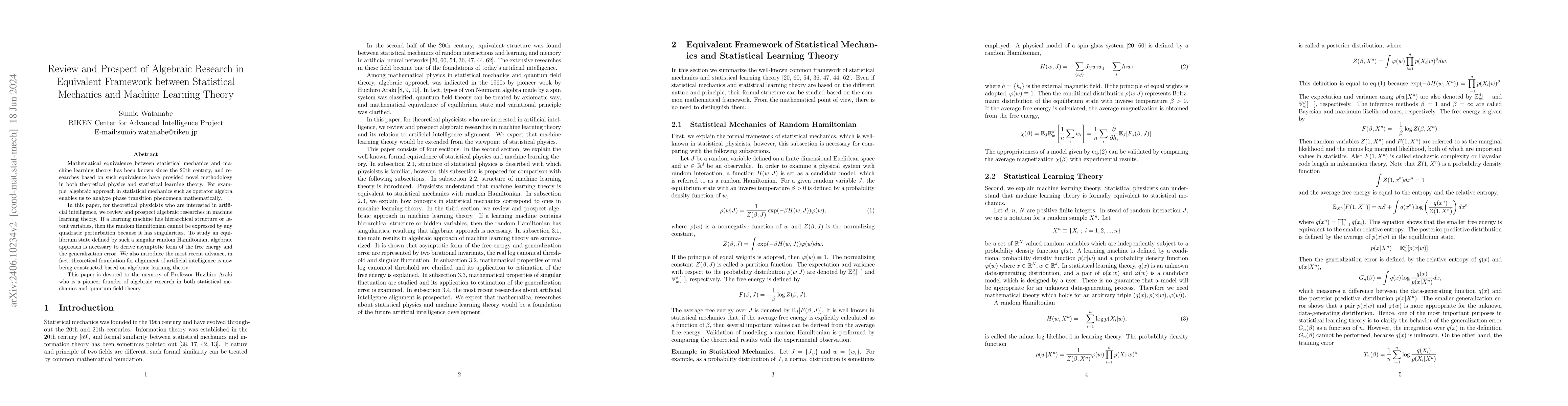 Thumbnail for Review and Prospect of Algebraic Research in Equivalent Framework
  between Statistical Mechanics and Machine Learning Theory