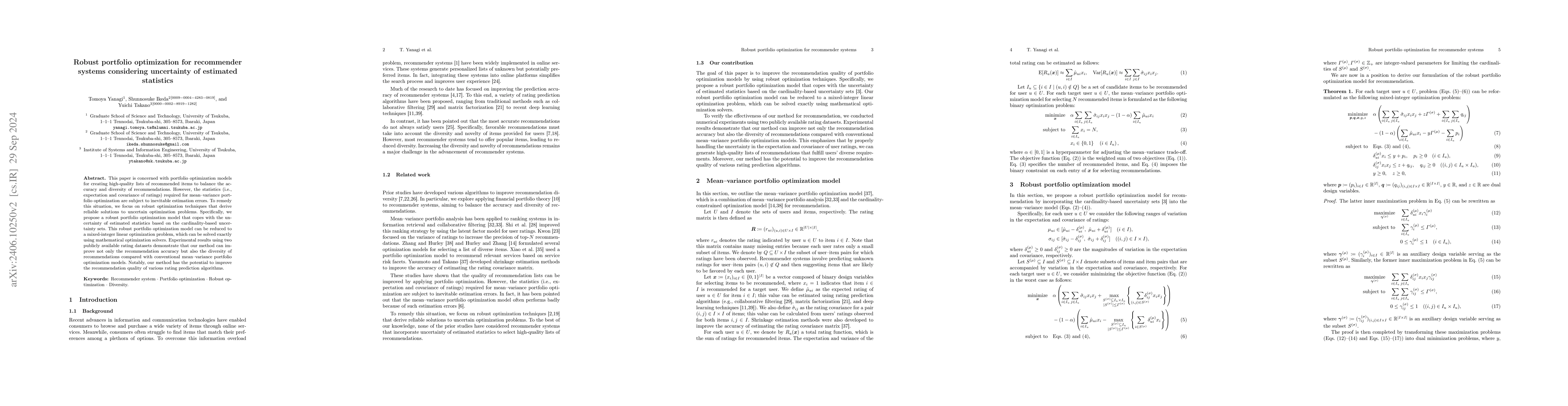 Thumbnail for Robust portfolio optimization for recommender systems considering
  uncertainty of estimated statistics