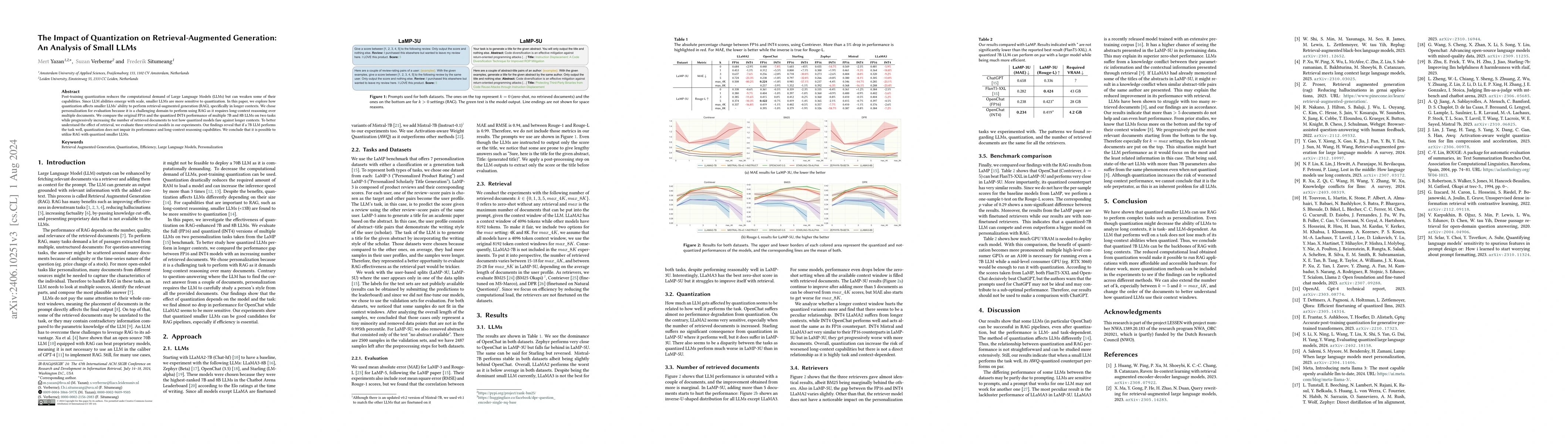 Thumbnail for The Impact of Quantization on Retrieval-Augmented Generation: An
  Analysis of Small LLMs