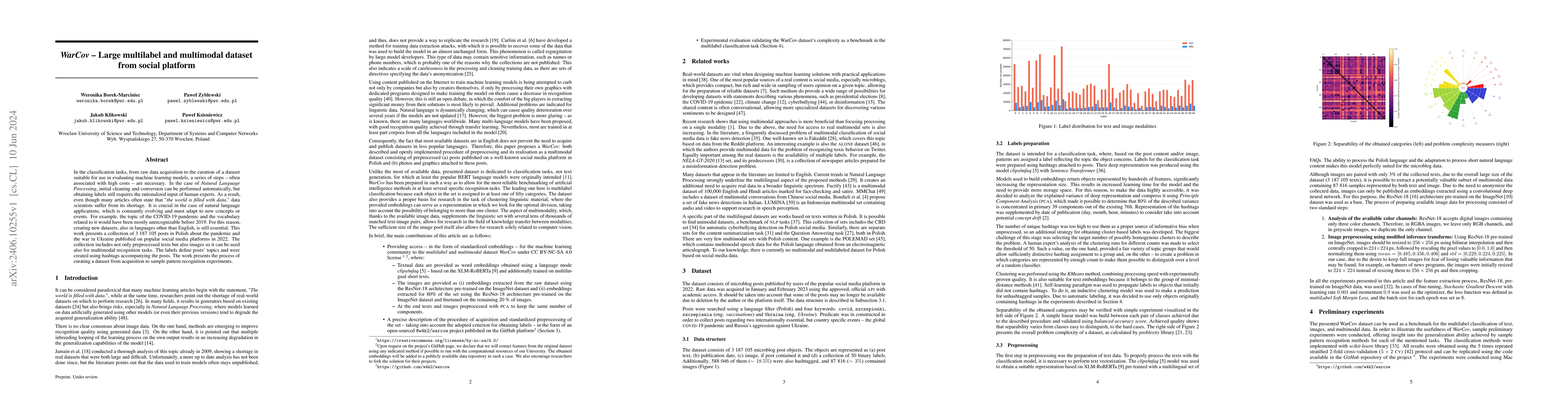 Thumbnail for WarCov -- Large multilabel and multimodal dataset from social platform