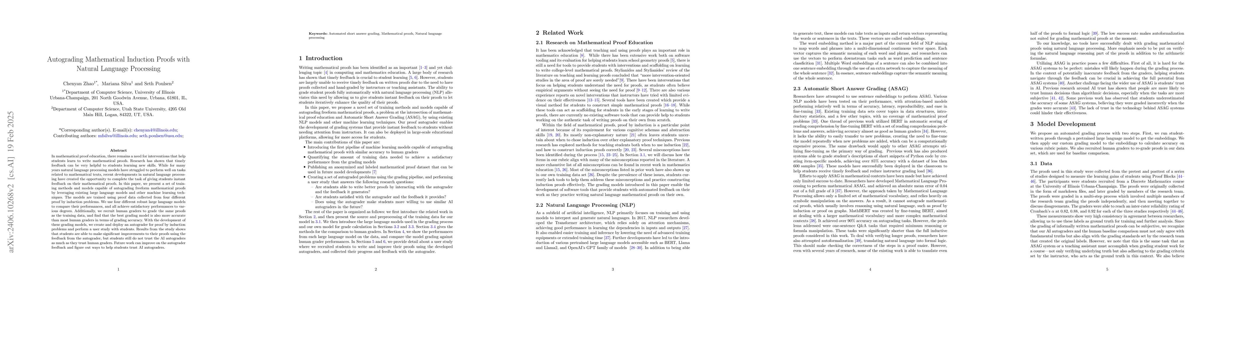Thumbnail for Autograding Mathematical Induction Proofs with Natural Language
  Processing
