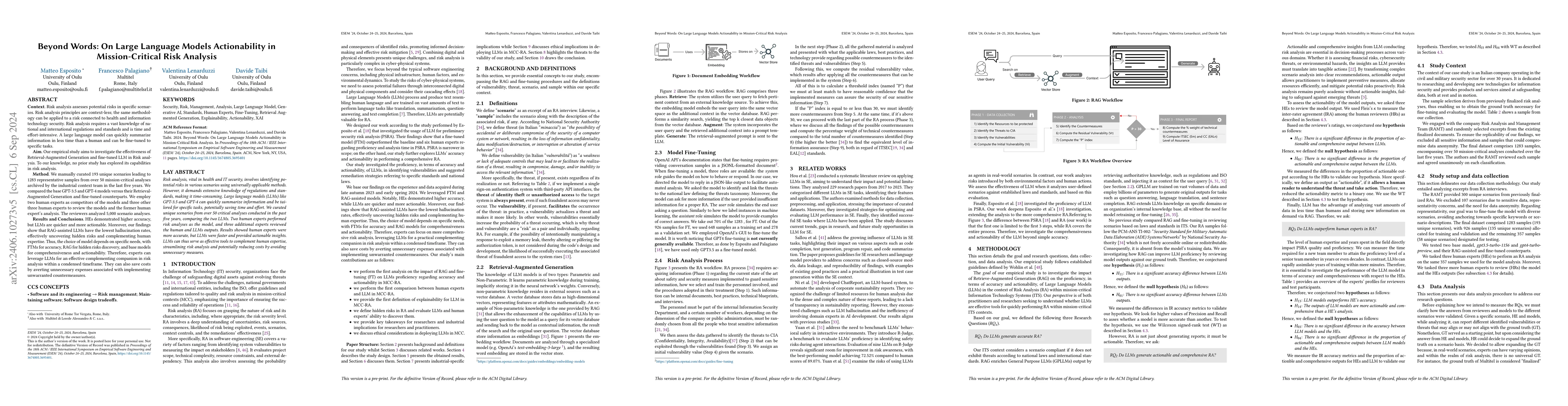 Thumbnail for Beyond Words: On Large Language Models Actionability in Mission-Critical
  Risk Analysis