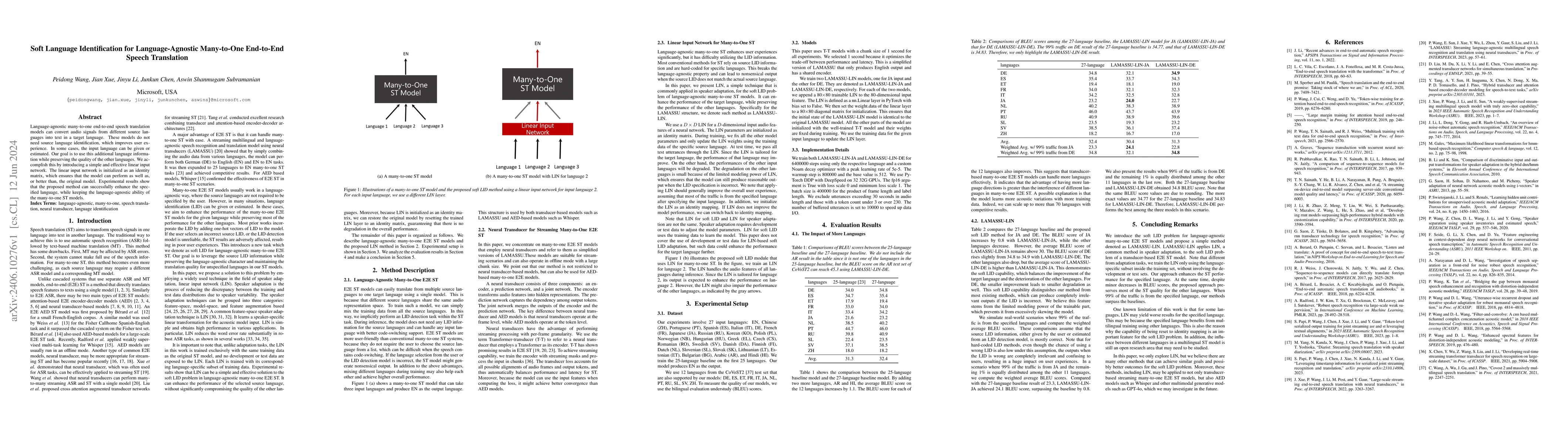 Thumbnail for Soft Language Identification for Language-Agnostic Many-to-One
  End-to-End Speech Translation