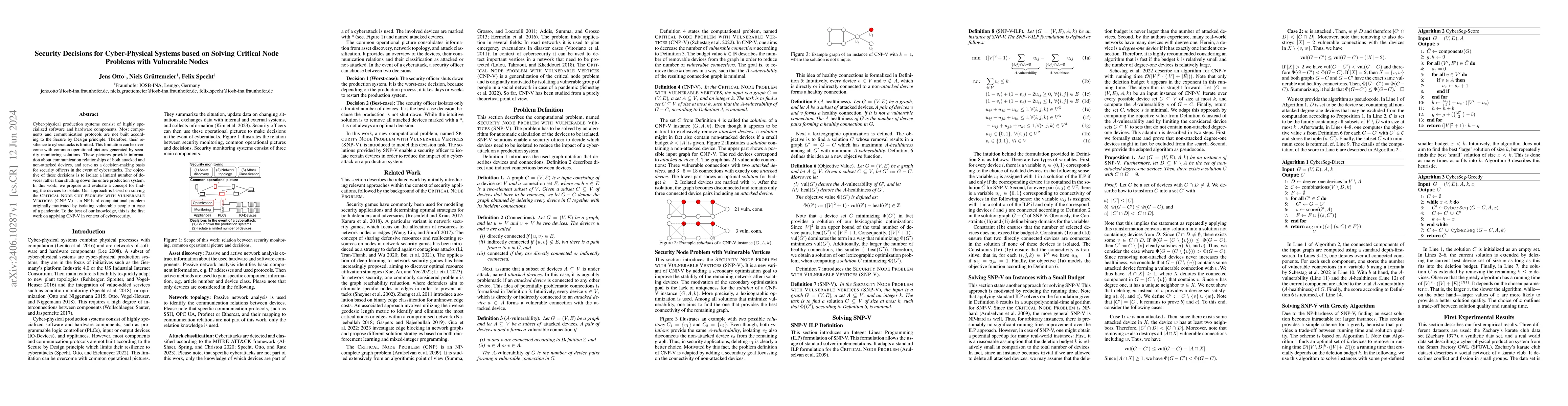 Thumbnail for Security Decisions for Cyber-Physical Systems based on Solving Critical
  Node Problems with Vulnerable Nodes