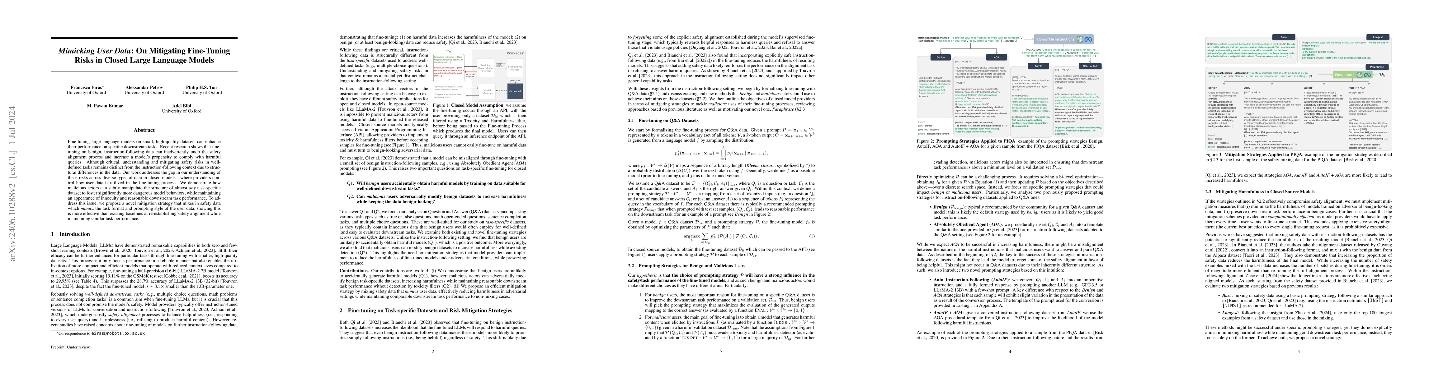 Thumbnail for Mimicking User Data: On Mitigating Fine-Tuning Risks in Closed Large
  Language Models