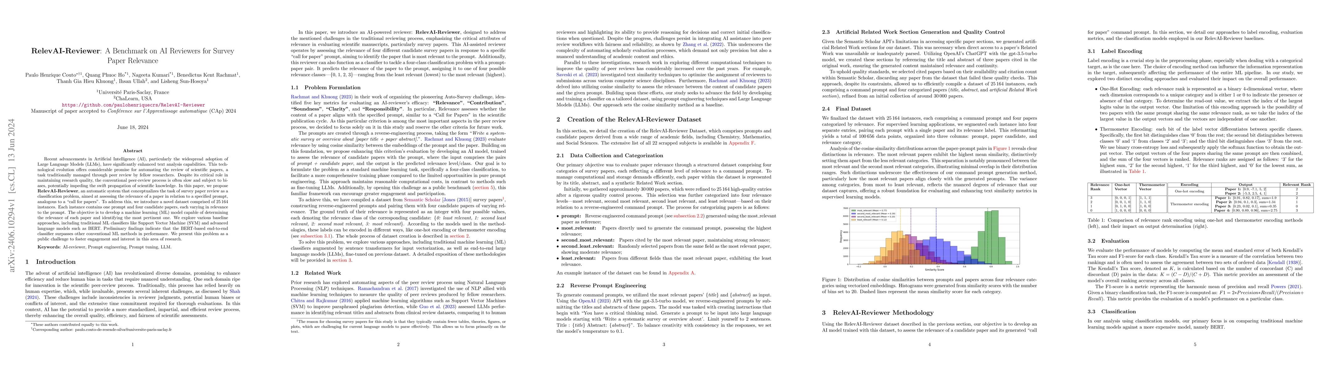 Thumbnail for RelevAI-Reviewer: A Benchmark on AI Reviewers for Survey Paper Relevance