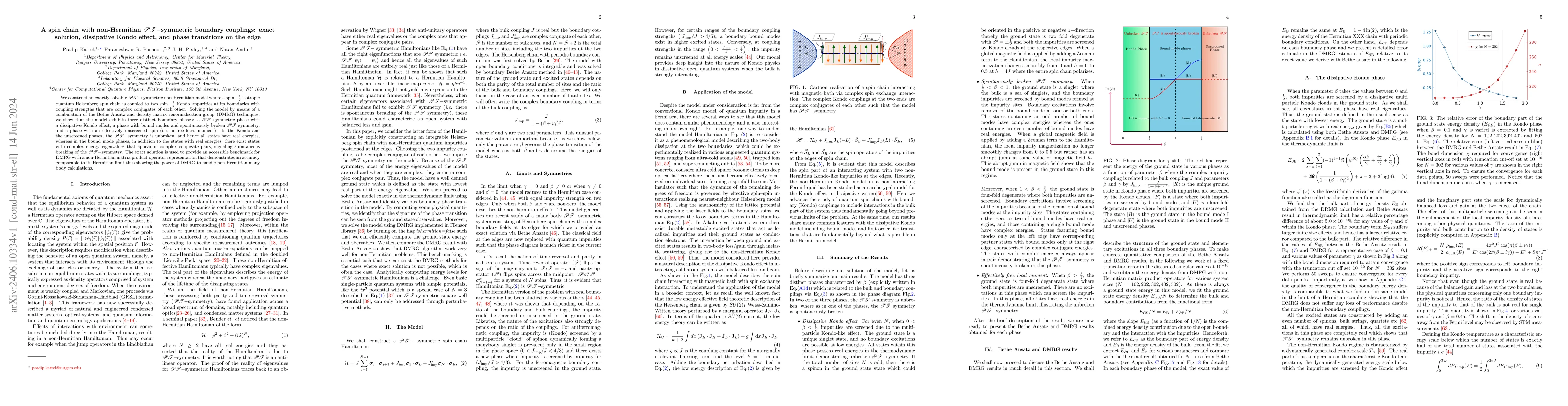 Thumbnail for A spin chain with non-Hermitian $\mathscr{PT}-$symmetric boundary
  couplings: exact solution, dissipative Kondo effect, and phase transitions on
  the edge