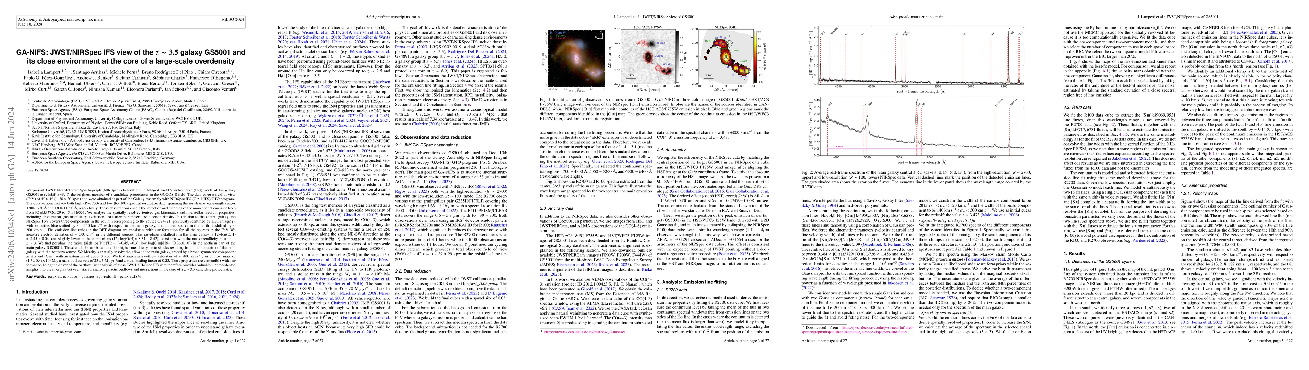 Thumbnail for GA-NIFS: JWST/NIRSpec IFS view of the z~3.5 galaxy GS5001 and its close
  environment at the core of a large-scale overdensity