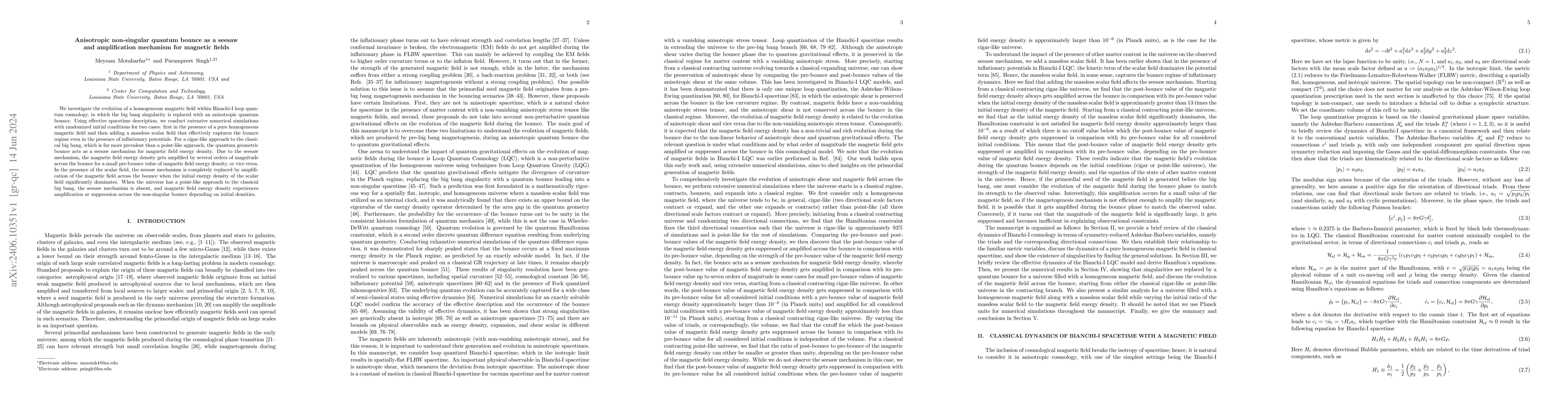 Thumbnail for Anisotropic non-singular quantum bounce as a seesaw and amplification
  mechanism for magnetic fields