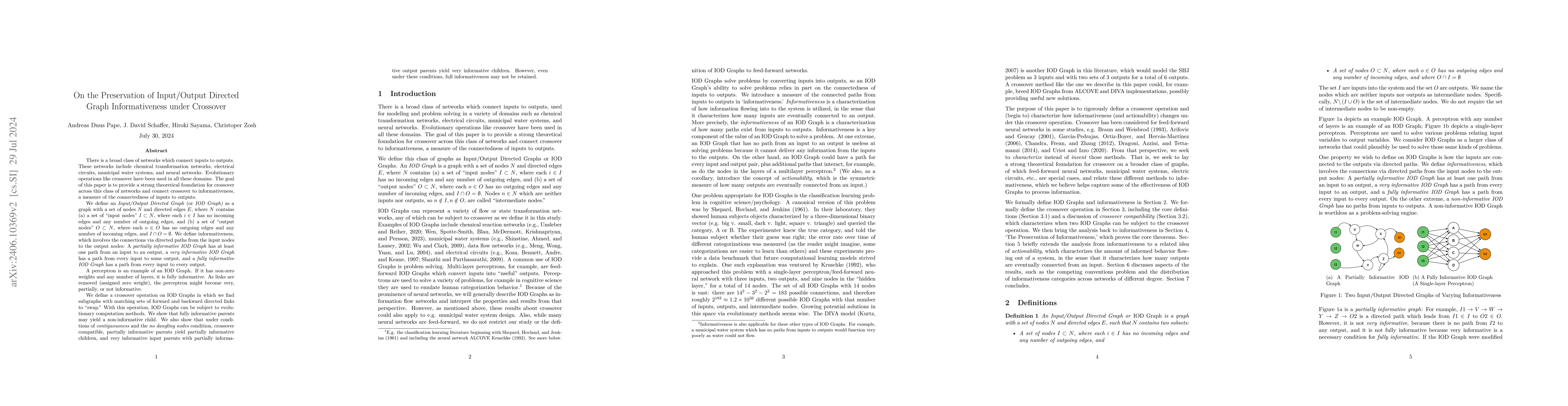 Thumbnail for On the Preservation of Input/Output Directed Graph Informativeness under
  Crossover