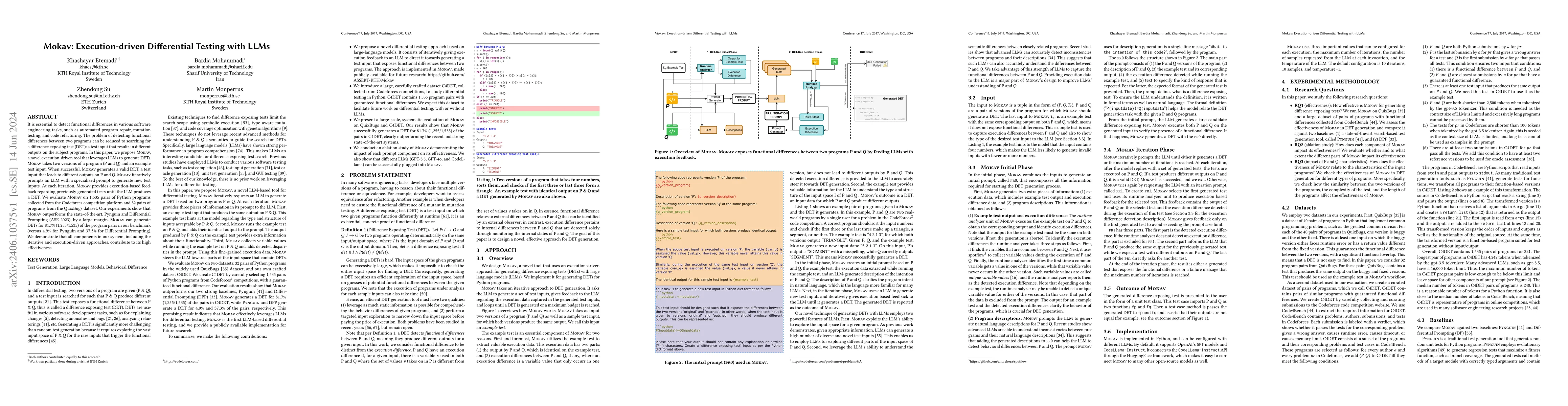 Thumbnail for Mokav: Execution-driven Differential Testing with LLMs